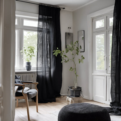 Sheer Linen Curtains, 100% linen Extra Long Curtains, Linen Curtains with rod pocket, blue PREWASHED Sheer window panel