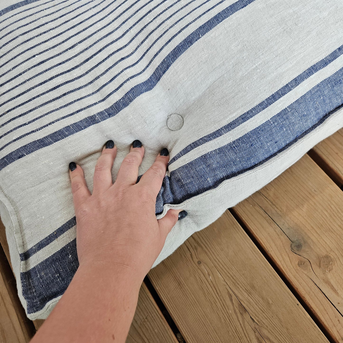 French striped linen floor cushion in Custom size, Linen french cushion, shikibuton thick mat Shiki futon filled organic fiber filler