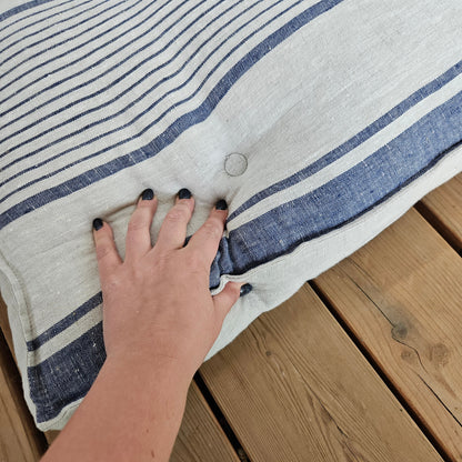 French striped linen floor cushion in Custom size, Linen french cushion, shikibuton thick mat Shiki futon filled organic fiber filler
