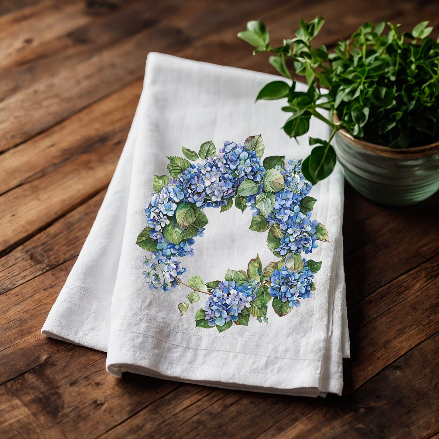 Hydrangea Tea Towel in linen, floral Hand Towels Tea, botanical Floral Dish Towel, Floral Kitchen Décor Tea Towel