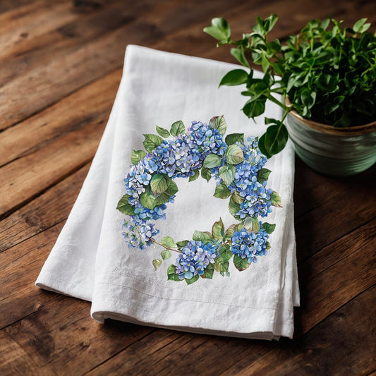 Hortensia-kökshandduk i linne, blommiga handdukar för te, botanisk blommig diskhandduk, blommig kökshandduk