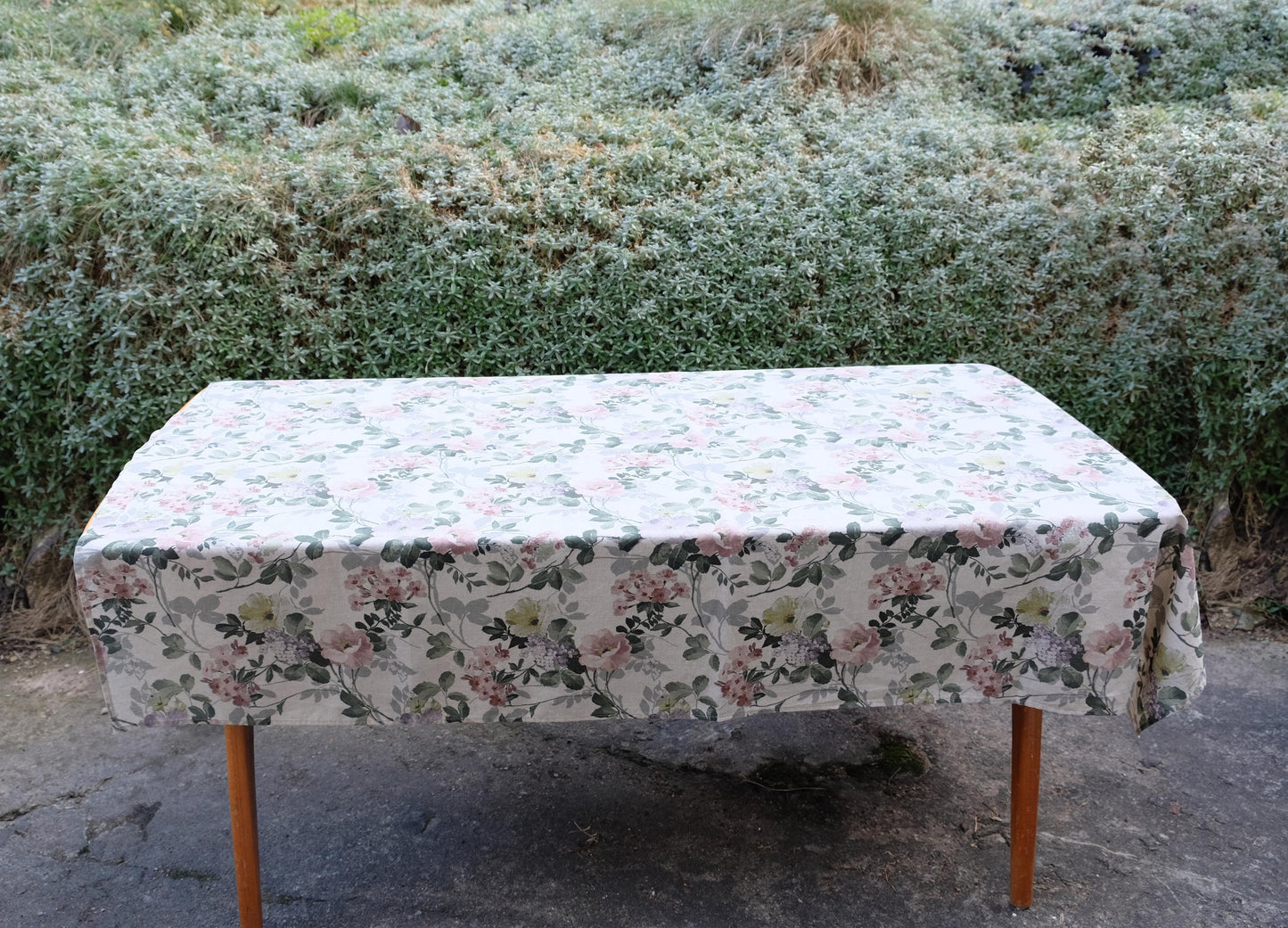 100% Linen tablecloth  FLORAl beige French table cloth rustic rectangle square oval country   - botanical linen tablecloth in custom size
