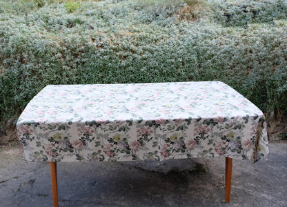 100% Linen tablecloth  FLORAl beige French table cloth rustic rectangle square oval country   - botanical linen tablecloth in custom size