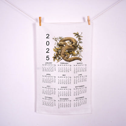 2025 Calendar Towel with year zodiac Snake in linen, linen tea towel with 2025 Calendar, linen guest towel 2025 Calendar