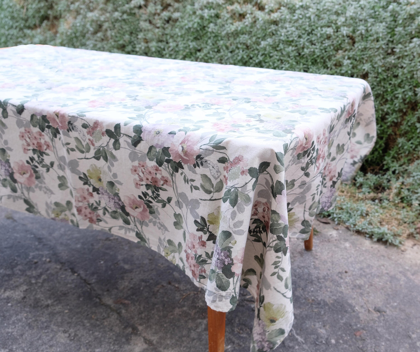 100% Linen tablecloth  FLORAl beige French table cloth rustic rectangle square oval country   - botanical linen tablecloth in custom size