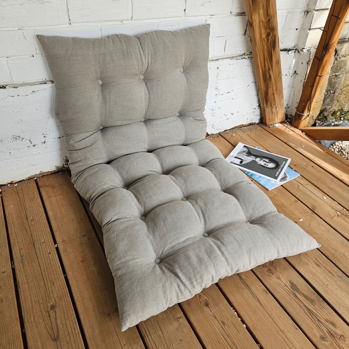 Bench cushion in natural linen linen,  floor cushion in Custom size, shikibuton thick mat Shiki futon filled organic fiber filler