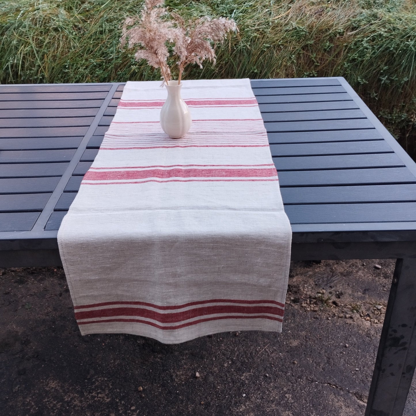 Linen runner natural french grain sack linen. Rustic striped linen Cottage farmhouse coutry style linen. Stonewashed. 100% linen