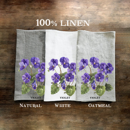 violet floral Tea Towel in linen, Botanical Hand Towels Tea in linen, meadow flowers linen  Dish Towel  Kitchen Décor Tea Towel in linen