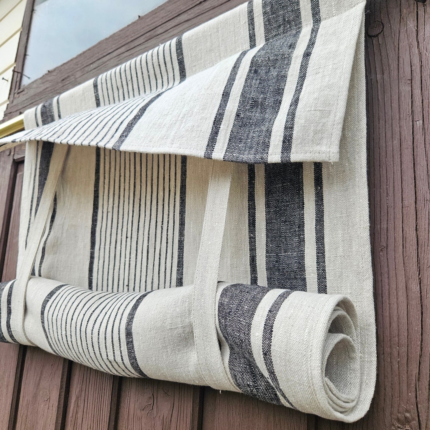 grey French Door Curtain 1 Panel  - french stripes linen curtains roman blinds