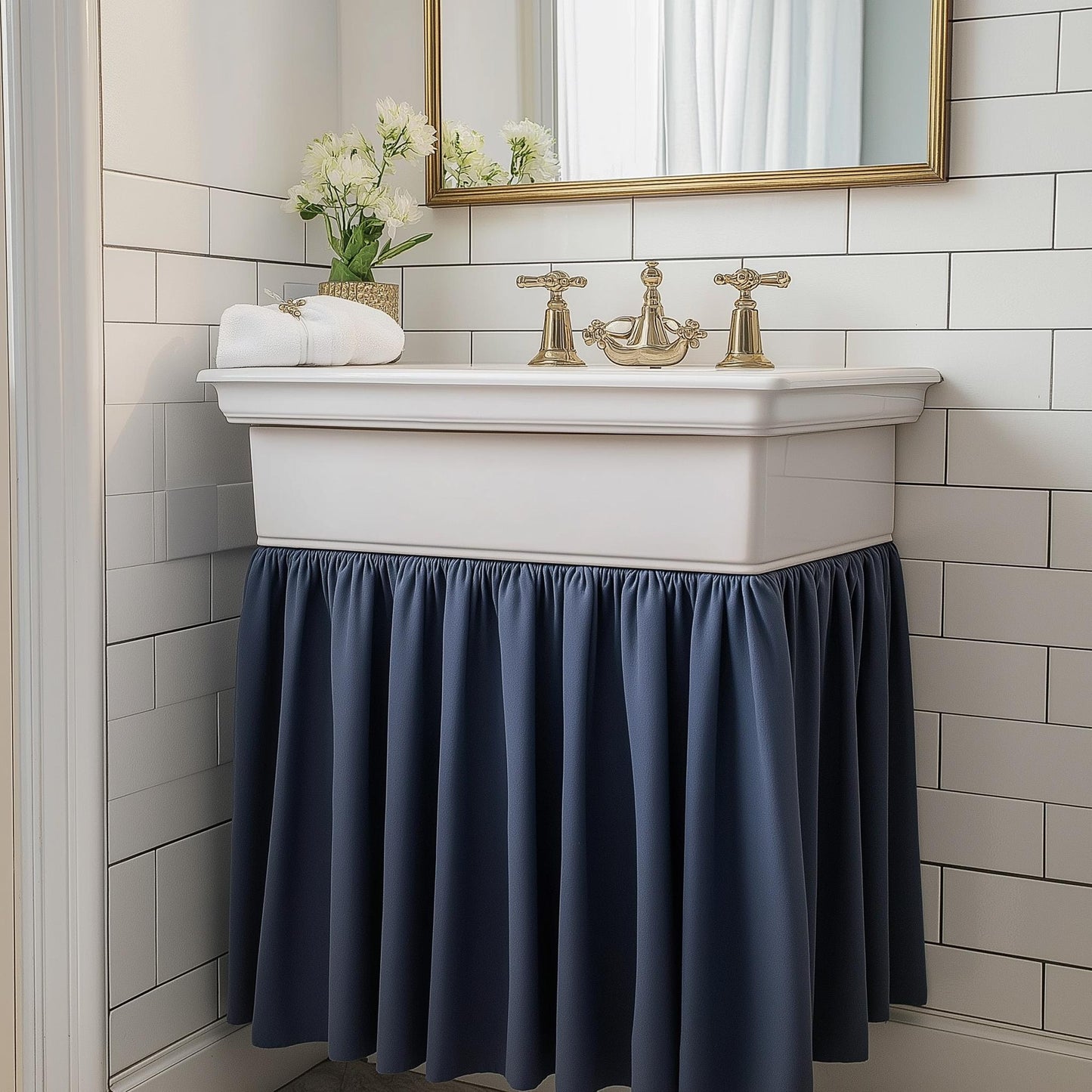 Custom Sink Skirt with velcro - Handmade Sink or Fireplace Curtain - Custom Sizes Linen Valance farmhouse sink curtains