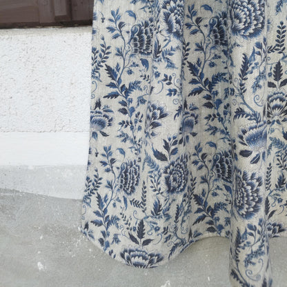 Curtains 100% Linen blue floral PREWASHED. kitchen Living room farmhouse curtains. Grain Sack flax Bedroom window panel in linen