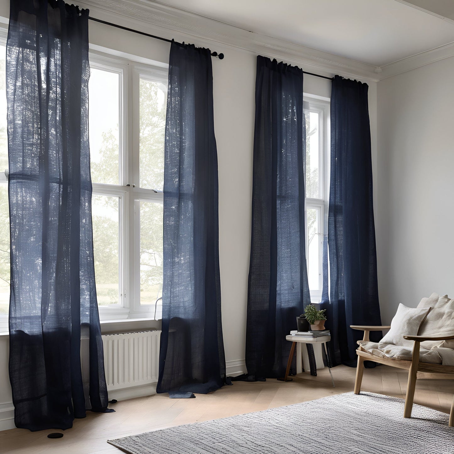 Sheer Linen Curtains natural, 100% linen Extra Long Curtains, Linen Curtains with rod pocket, green PREWASHED Sheer window panel curtains