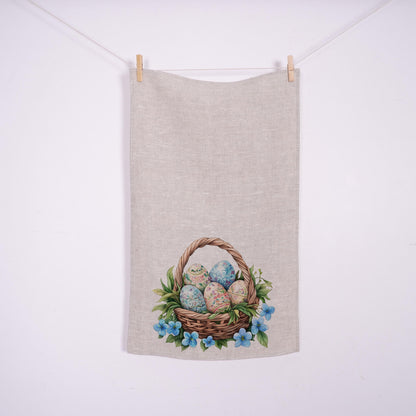 Easter basket kitchen Towel in linen - Easter eggs Hand Towels Tea - Farmhouse Floral Dish Towel - Kitchen Décor Eastern Kitchen Tea Towel