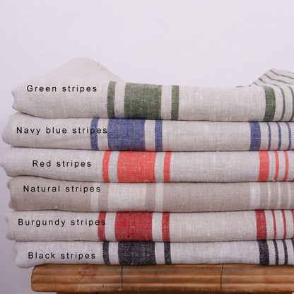 French striped linen towels, Farmhouse linen kitchen towels, Sauna Spa linen towels, Thick linen ttea towels, Natural linen hand towels