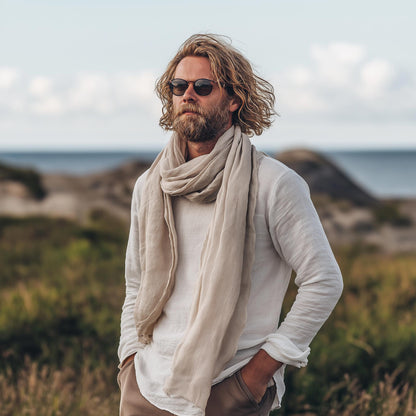 Linen Scarf in neutral or others 40 colors- blue organic pure linen scarf unisex - Gift for friend husband lover son collegue father