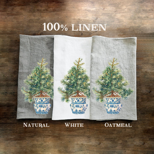 Christmas Tea Towel in linen, Christmas tree Hand Towels Tea, linen  Dish Towel Holiday Kitchen Décor Tea Towel