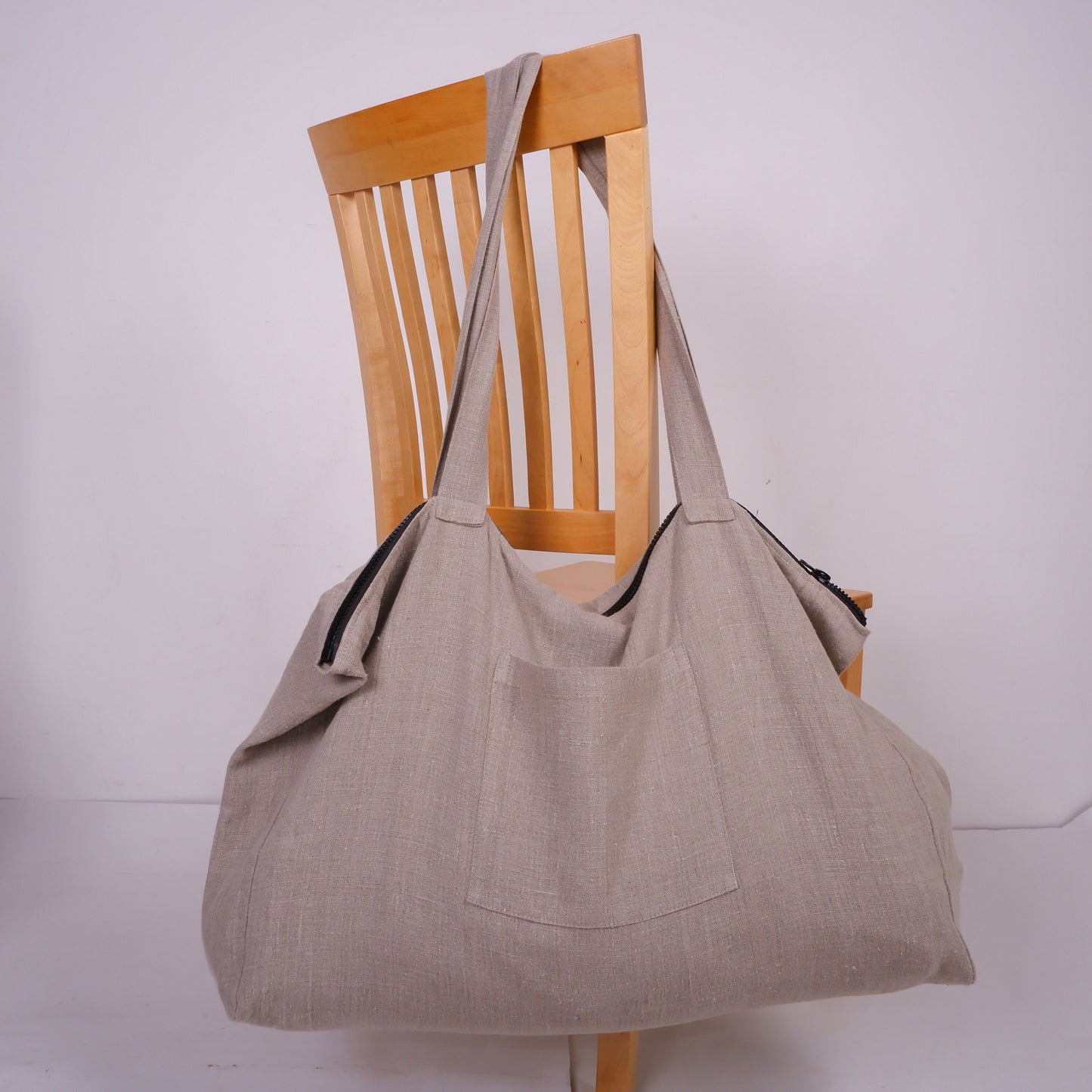 ZIPPER French style linen beach bag  - Oversized linen bag with zipper closure - linen beach bag with pockets  - large linen tote bag