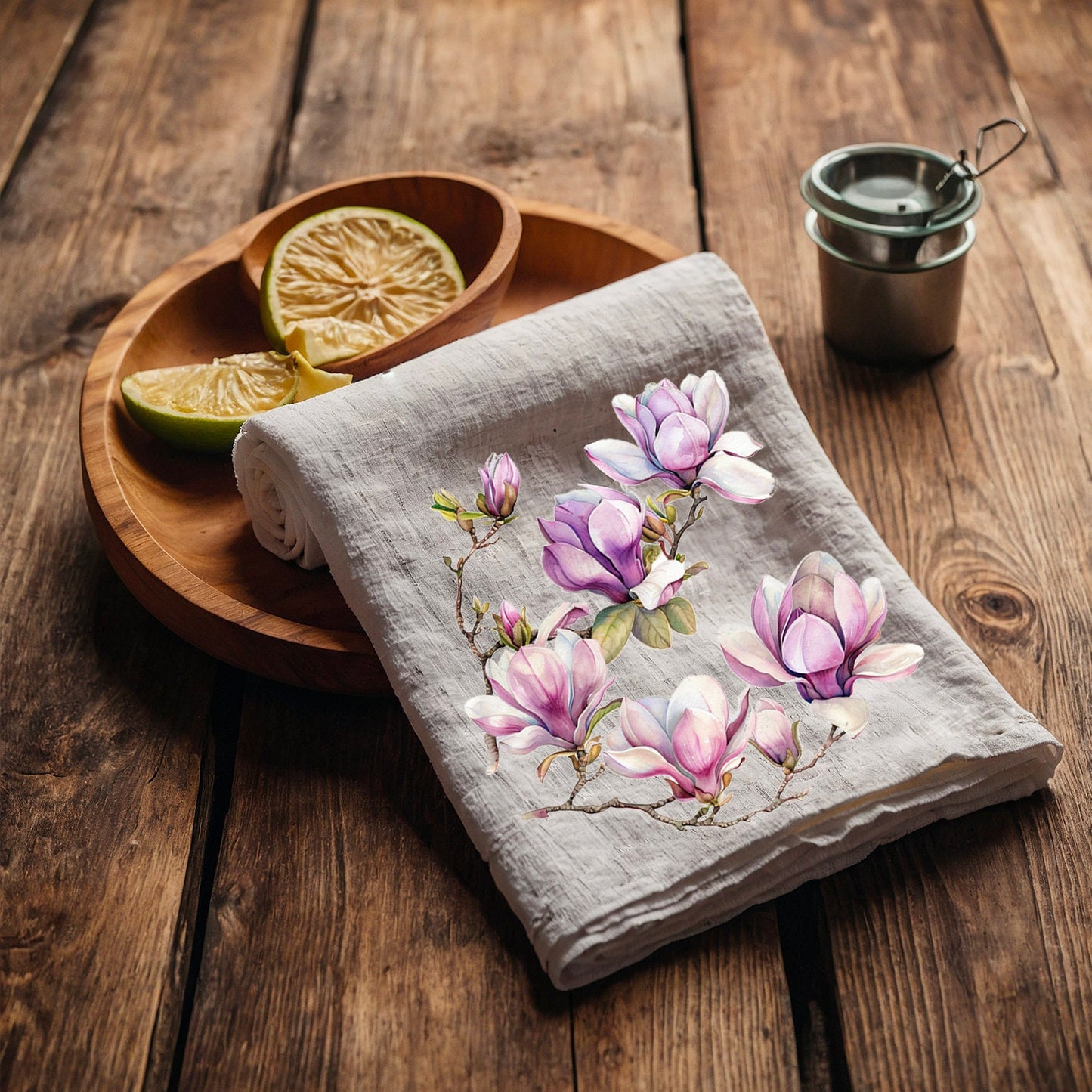 Magnolia Tea Towel in linen, floral Hand Towels Tea, botanical Floral Dish Towel, Floral Kitchen Décor Tea Towel