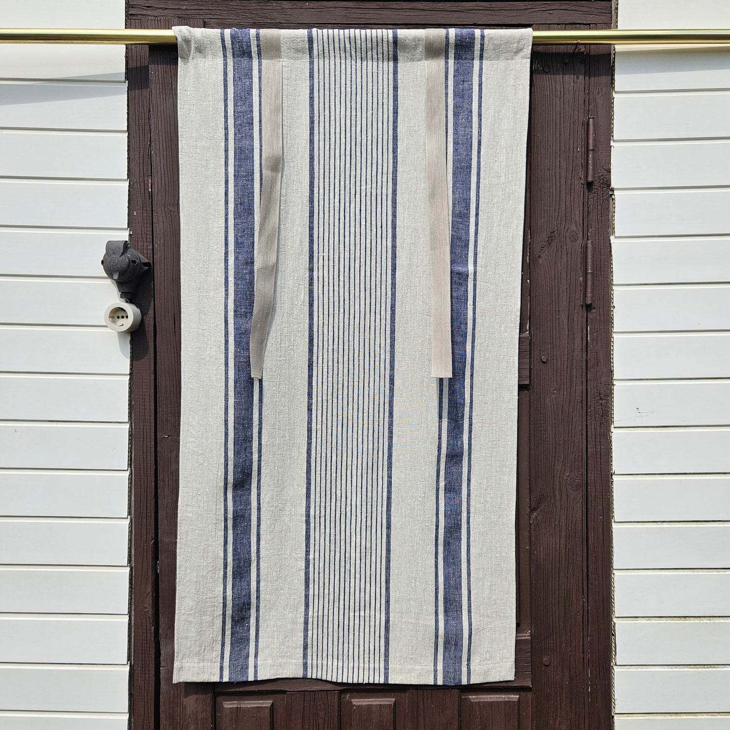 French Door Curtain in blue striped,  1 Panel in french striped linen of curtains roman blinds, made to order curtains for country hous