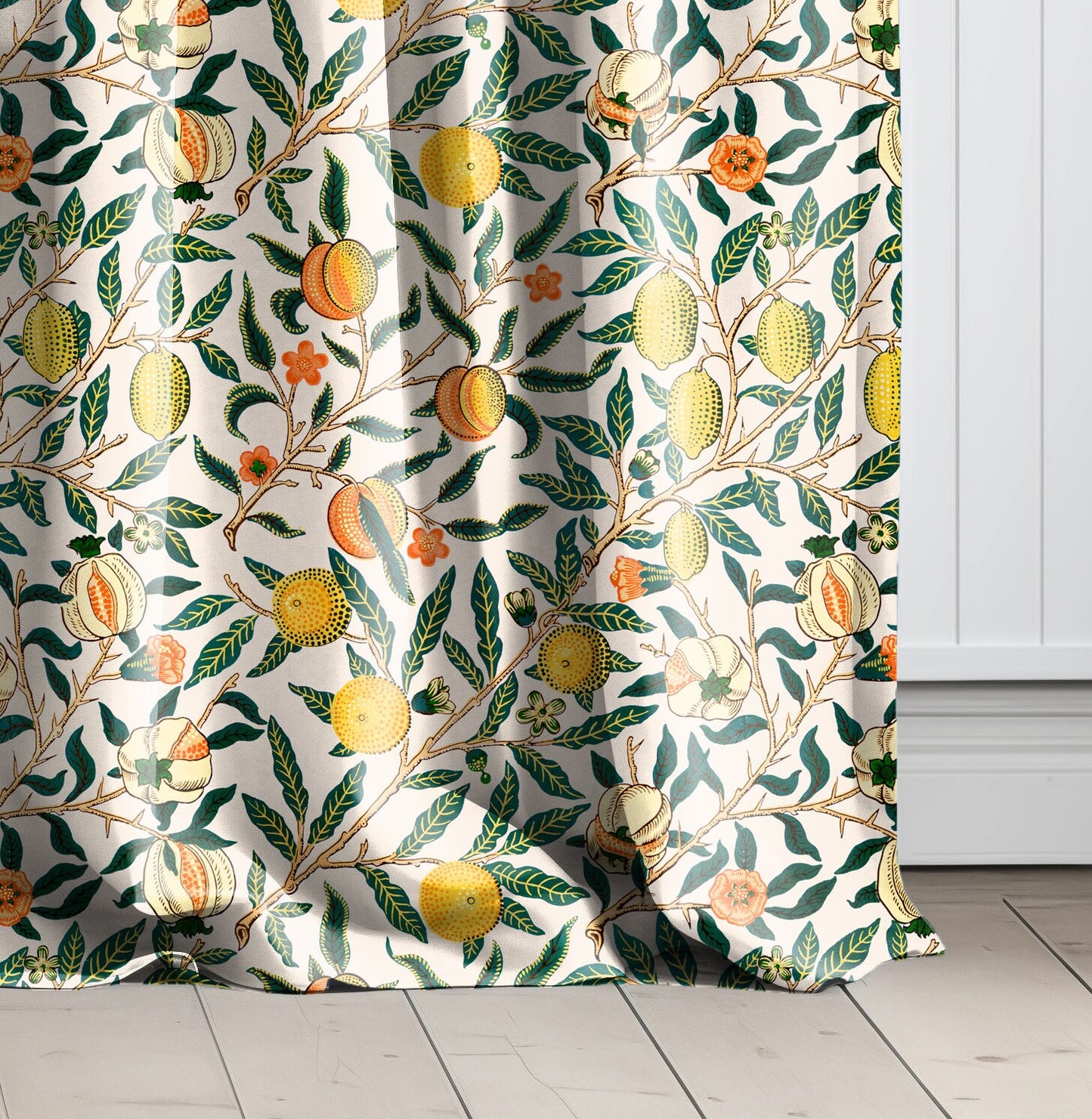 William Morris Curtain Panel Pomegranate, Floral Botanical Blue Print Curtain Panels,  Victorian Art and Crafts Curtains for living room