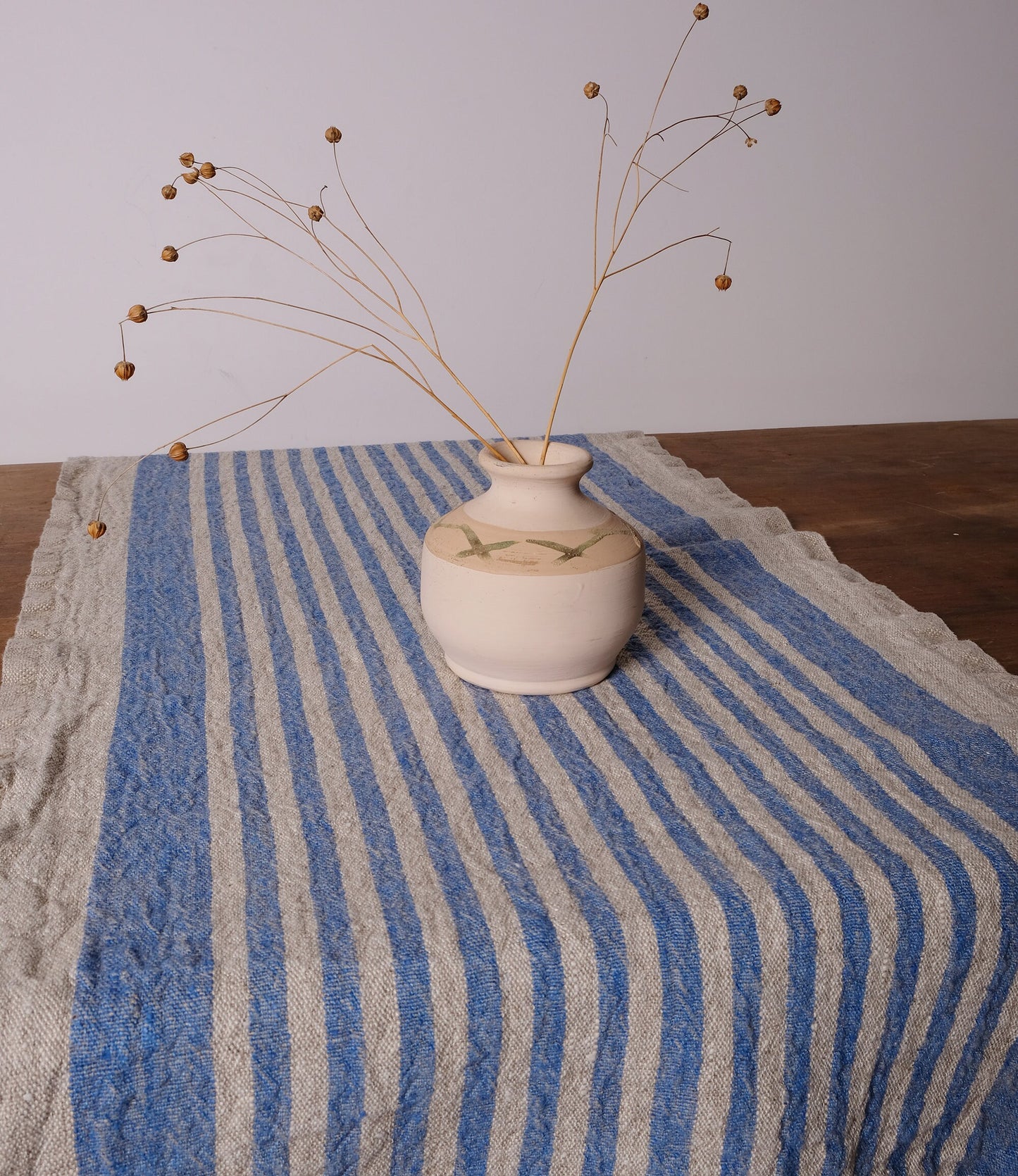 Linen runner - french sack linen. Grey blue striped Rustic linen Cottage farmhouse coutry style linen. Stonewashed. 100% linen Burlap