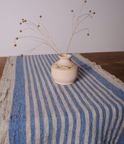 Linen runner - french sack linen. Grey blue striped Rustic linen Cottage farmhouse coutry style linen. Stonewashed. 100% linen Burlap
