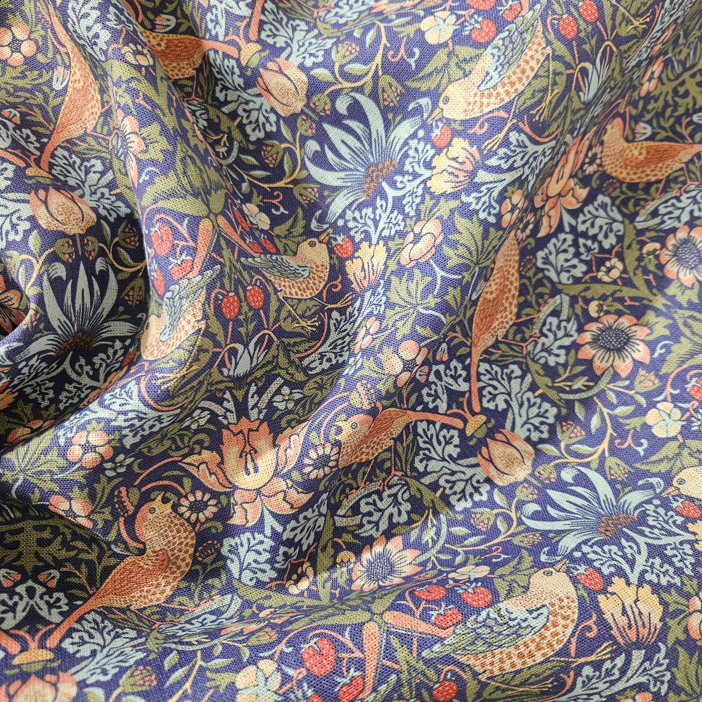 Linen foral tablecloth with birds, william Morris strawberry thief tablecloth, arts and crafts movement tablecloth