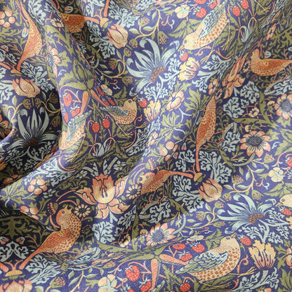 Linen foral tablecloth with birds, william Morris strawberry thief tablecloth, arts and crafts movement tablecloth