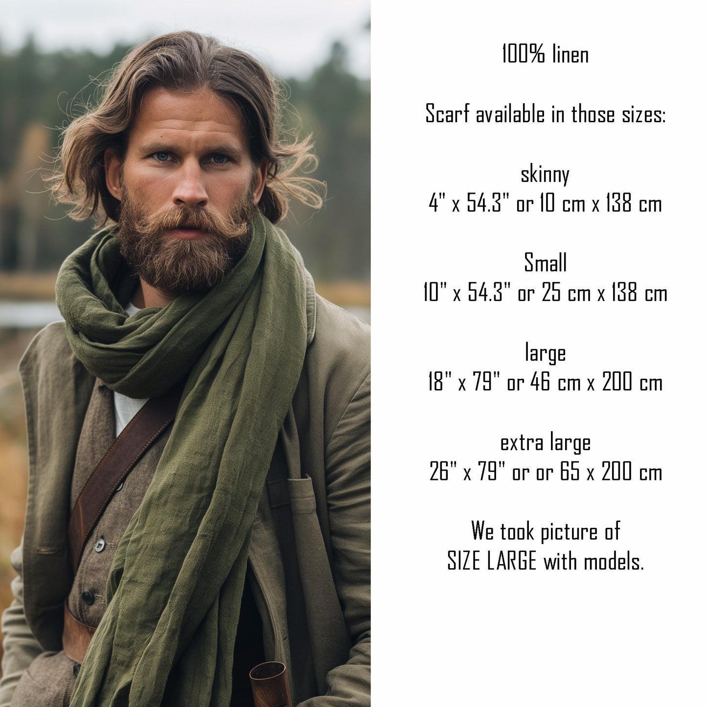 Linen Scarf in green Unisex for men or women - Unisex