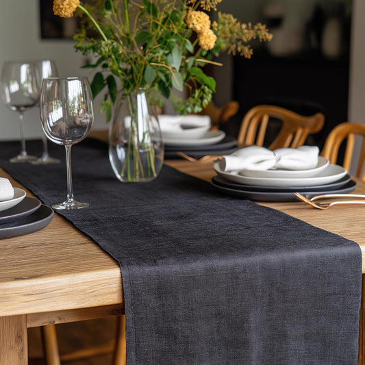 Linen runner Stonewashed CUSTOM size - 100% linen  party dinning table decor Handmade Table linens in black or other custom colors