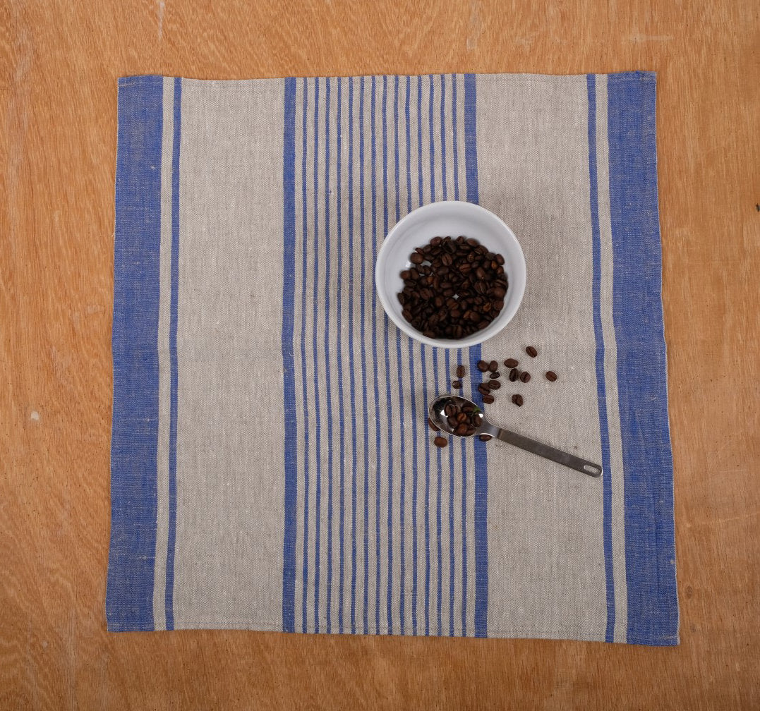Linen napkins - grain sack French linen. Natural black striped. Cottage coutry style. Set of linen napkins. Stonewashed cloth napkins