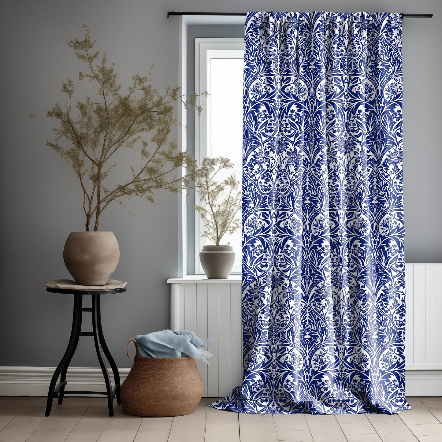 William Morris Curtain Panel Bluebell in green, Floral Botanical Blue Print  Curtain Panels,  Curtains for living room
