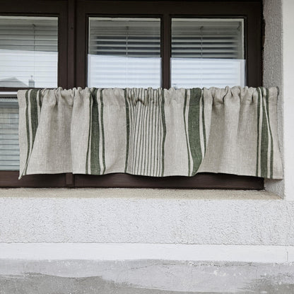 French striped linen Curtains in custom size - window panel for kitchen Living room farmhouse - Grain Sack green striped curtain