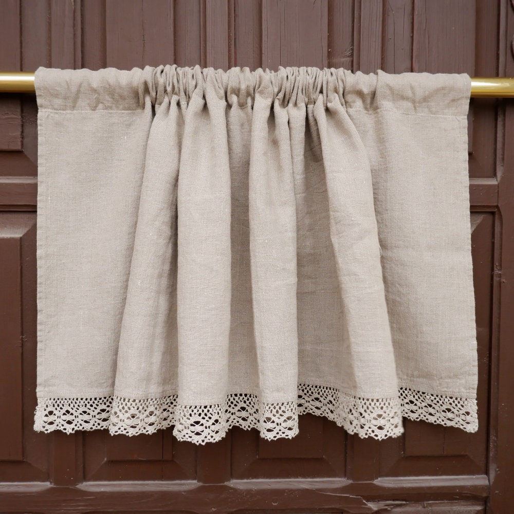 Custom size  Valance natural with laces, Farmhouse Pure linen window treatment, Living room Cafe Kitchen window panel, farmhouse curtains