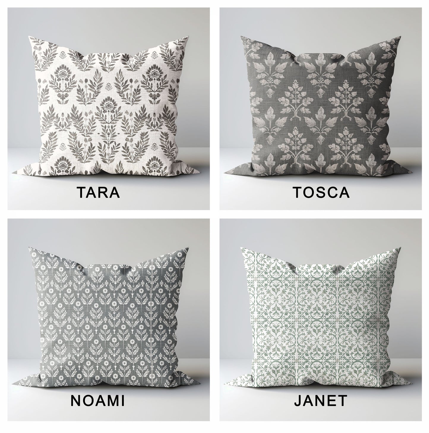 Modern grey linen Floral Pillow Cover, neutral Boho Pillow block print on linen, Coutrynome block printed pillow case in European flax