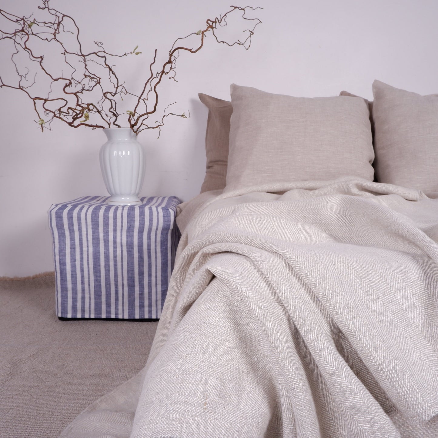 Blue Stonewashed linen Blanket, flax Bedspread - heavy weight huckaback linen bed cover - provence cottage coutrystyle Throw 100% Linen