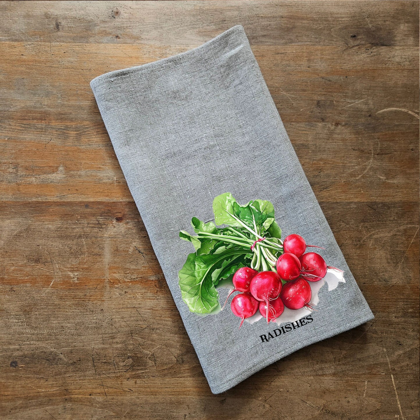 Radishes kitchen Tea Towel in linen, Botanical hand Towels Tea in linen,  vegetable Dish Towel  Kitchen Décor Tea Towel in linen