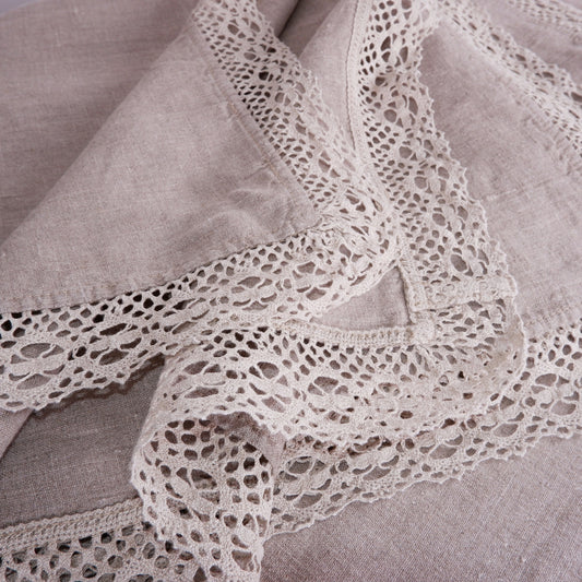 Laced linen tablecloth, 100% Linen tablecloth with LACES Romantic Luxury PREWASHED French table cloth rectangle square oval ALWAYSLOVELINEN