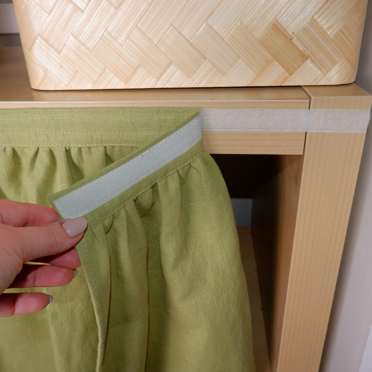 Custom Sink Skirt with velcro - Handmade Sink or Fireplace Curtain - Custom Sizes Linen Valance farmhouse sink curtains