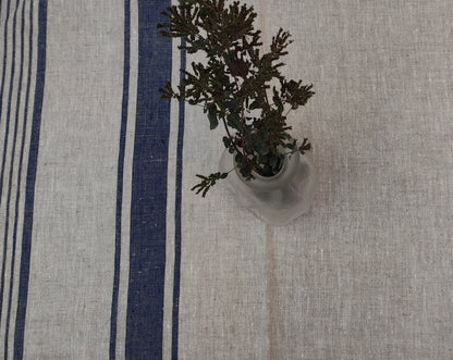 100% Linen tablecloth striped - blue grey black PREWASHED French table cloth rustic rectangle square oval -  country style Sack weave linen