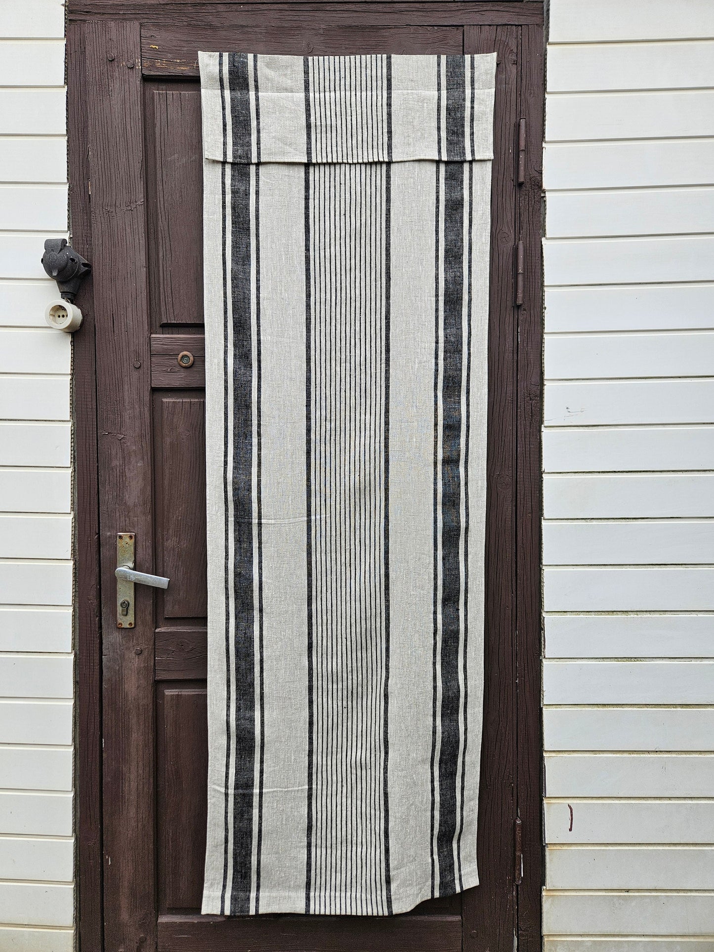 grey French Door Curtain 1 Panel  - french stripes linen curtains roman blinds