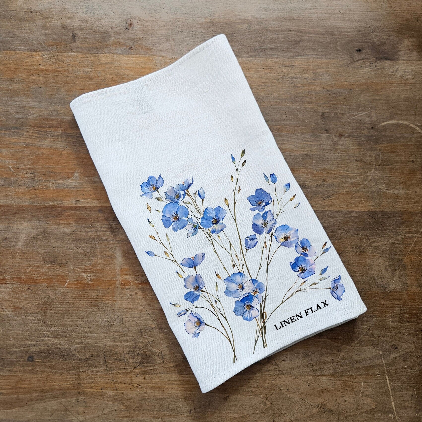 linen floral Tea Towel in linen, Botanical Hand Towels Tea in linen, blue flowers linen  Dish Towel  Kitchen Décor Tea Towel in linen