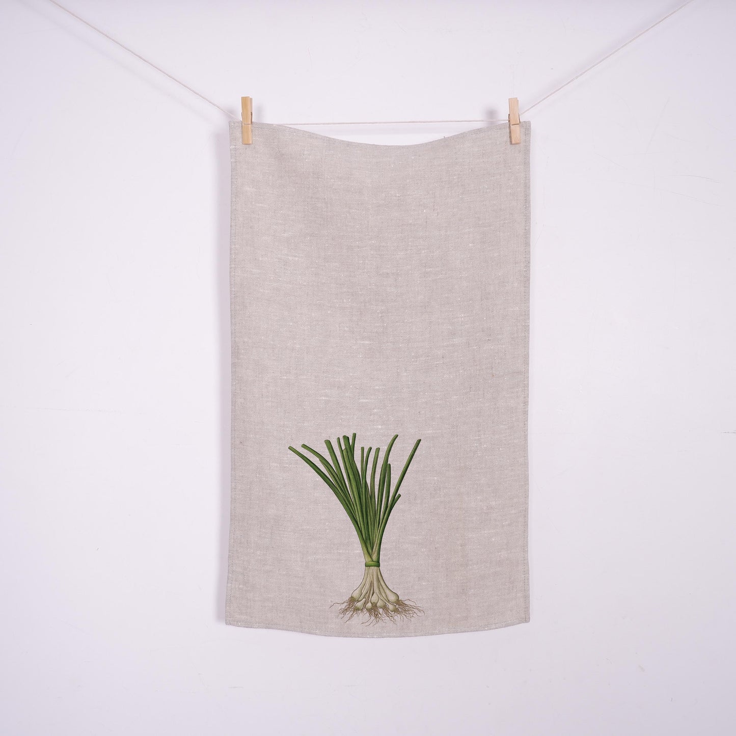Gräslökshandduk i linne - Färsk lök Handdukar Te - Diskhandduk med lantlig blommig design - grönska färska örter Köksinredning