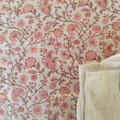 Linen floral tablecloth with red flowers, French Retro Vintage Vibe table cloth Bohemian Wildflower Pattern