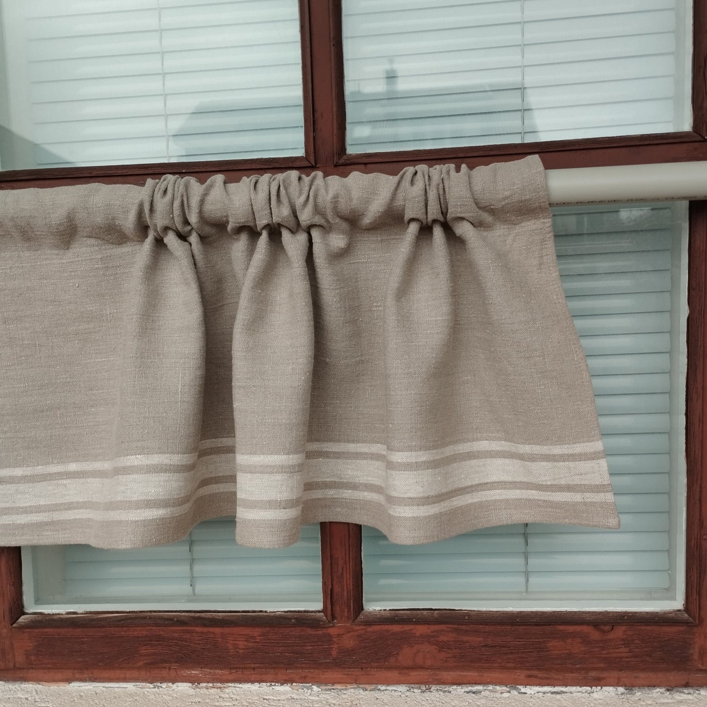 Ticking Valance - natur beige - Farmhouse Pure linen window treatment, Living room Cafe Kitchen window panel, Grain sack farmhouse curtains