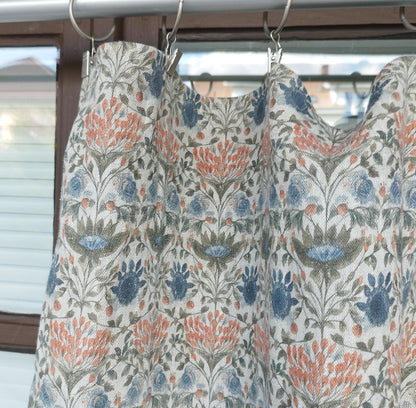 Curtains 100% Linen with botanical floral watercolor print PREWASHED. kitchen Living room farmhouse linen window panel