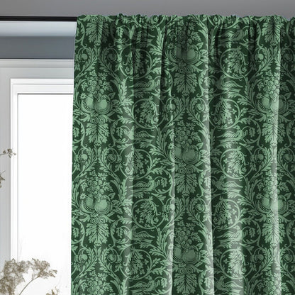 Wiliam Morris pattern Queen Anne curtains in linen in green