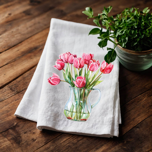 Tulips Tea Towel in linen, floral Hand Towels Tea, botanical Floral Dish Towel, Floral Kitchen Décor Tea Towel