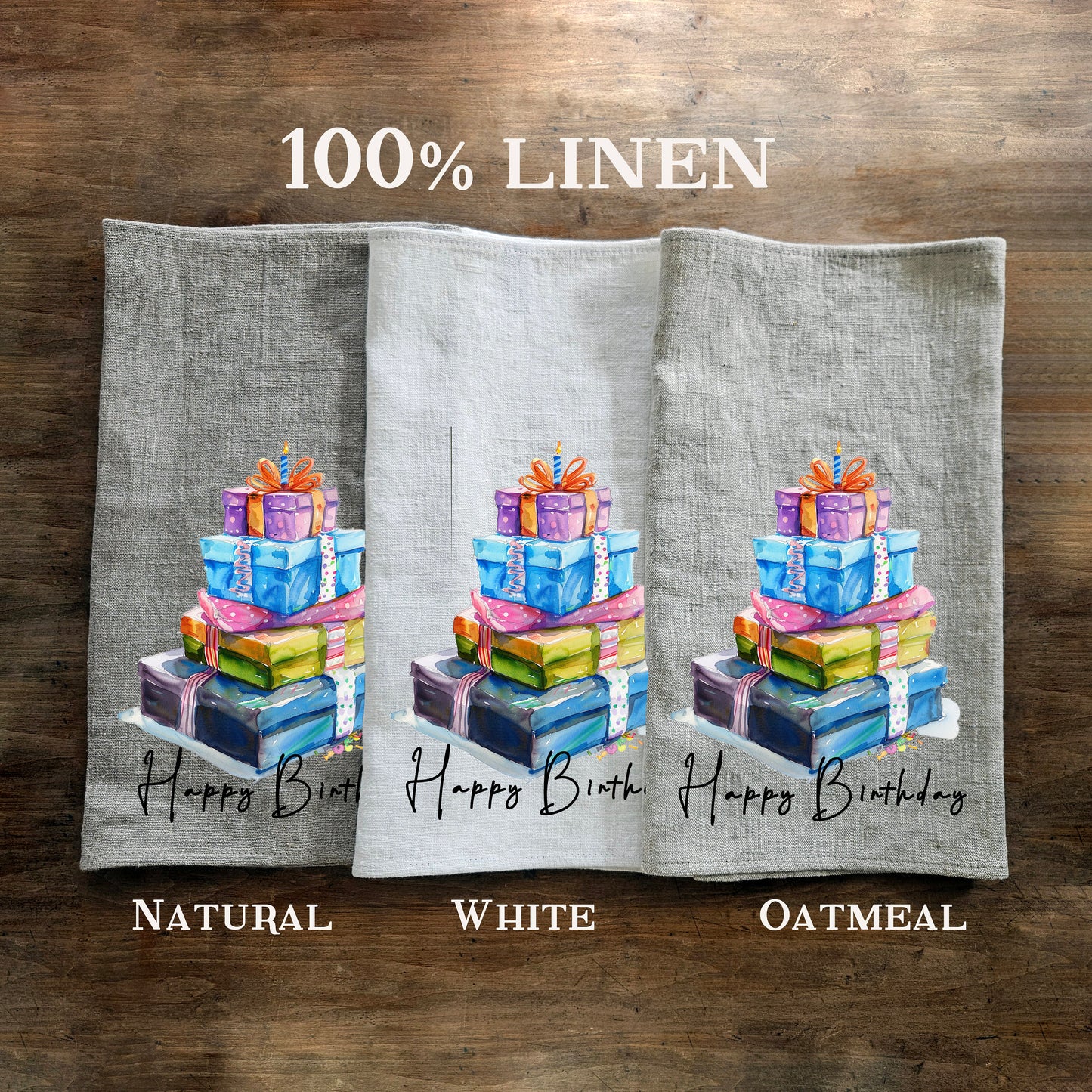 Birthday Towel Gift kitchen towels in linen, Birthday Towel Gift Girlfriend Birthday Gift, Floral Birthday Tea Towels, Birthday Dish Towel