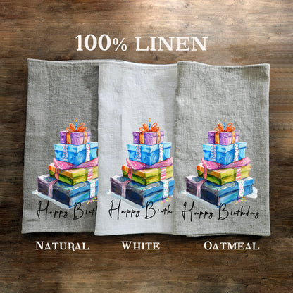 Birthday Towel Gift kitchen towels in linen, Birthday Towel Gift Girlfriend Birthday Gift, Floral Birthday Tea Towels, Birthday Dish Towel